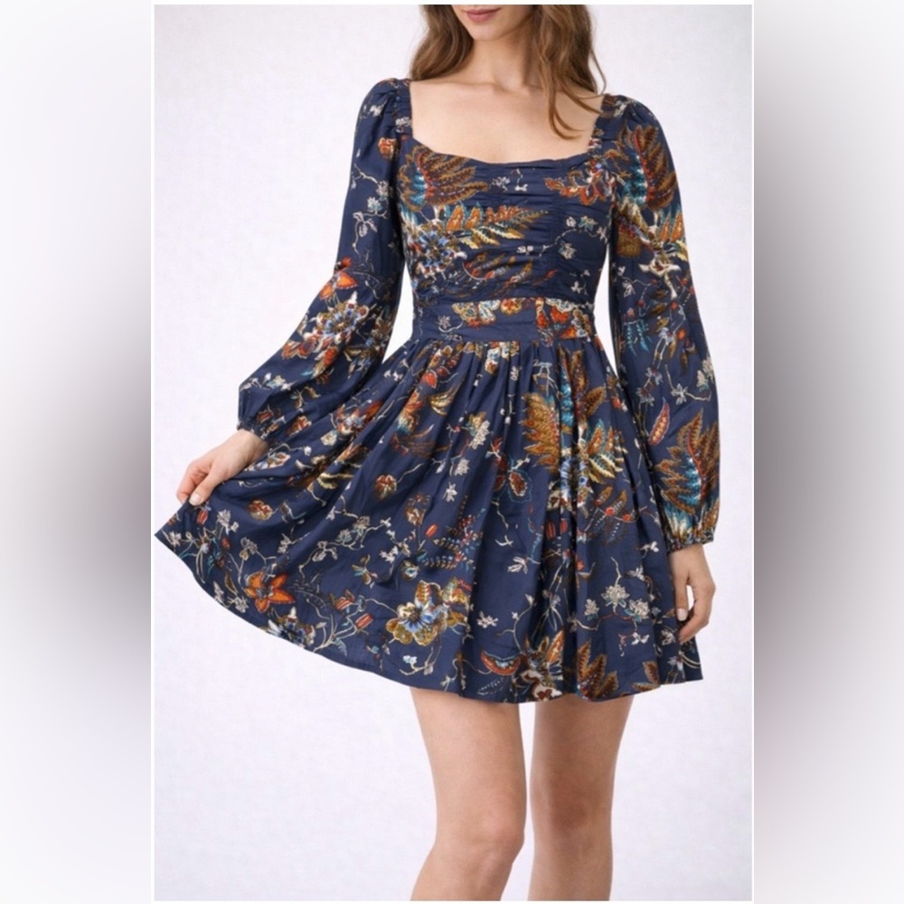 Nwt Caroline Constas Navy Floral Print Mini Poplin Dress M